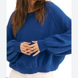Free People Royal Blue Textured Crewneck Sweater